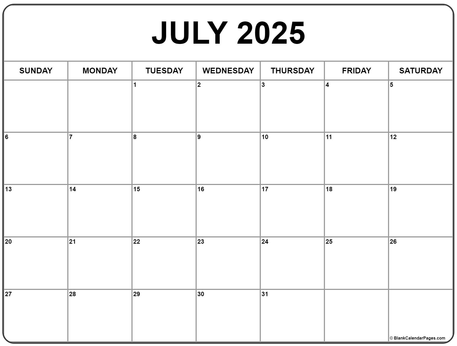 Free Printable Monthly Planner July 2025 Calendar