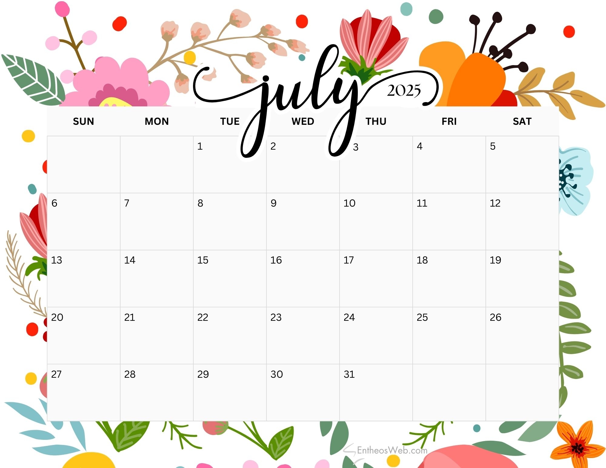 Month Of July 2025 Calendar