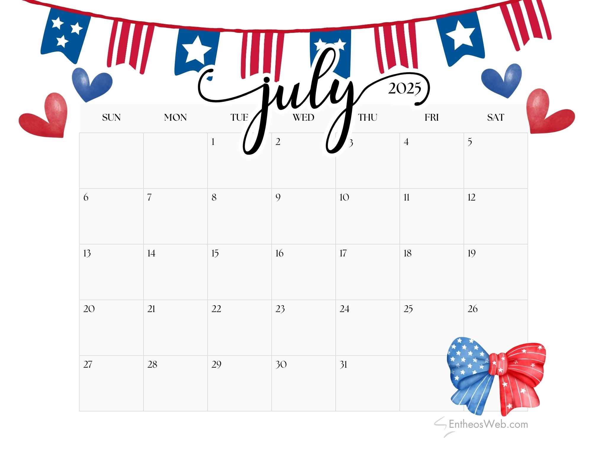 July Calendar 2025 Printable