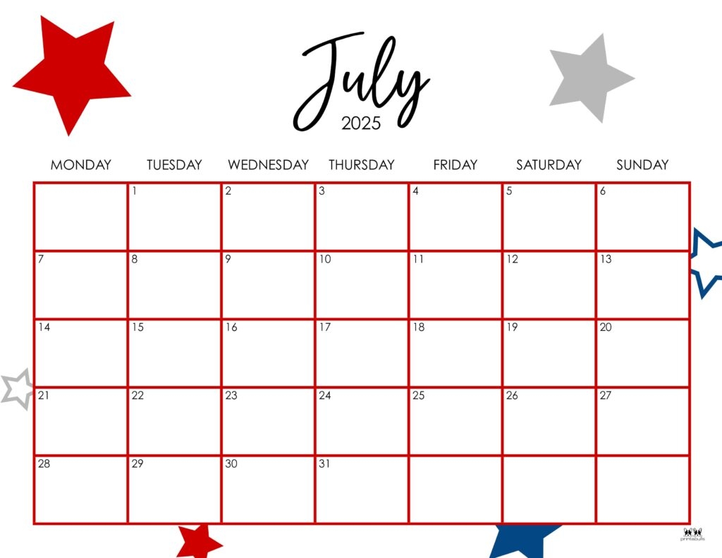 Month Of July Calendar 2025