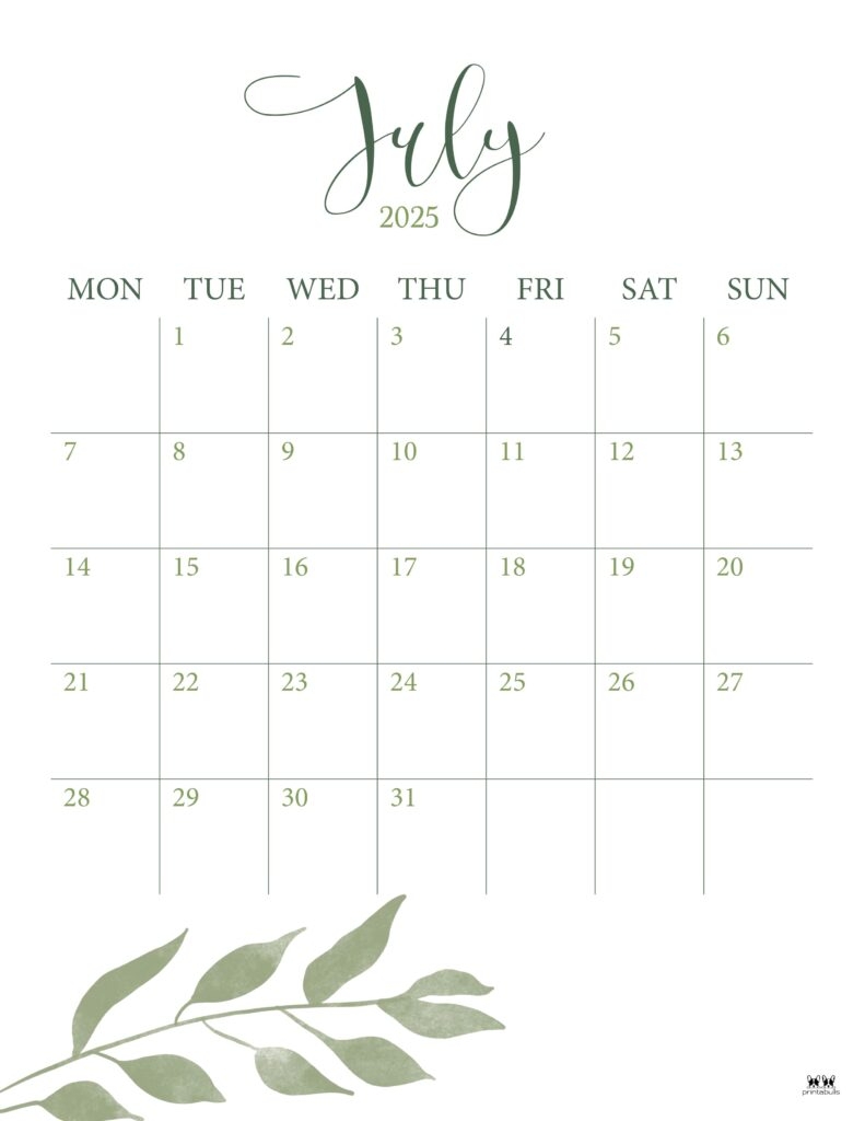 July 2025 Calendar Printabulls