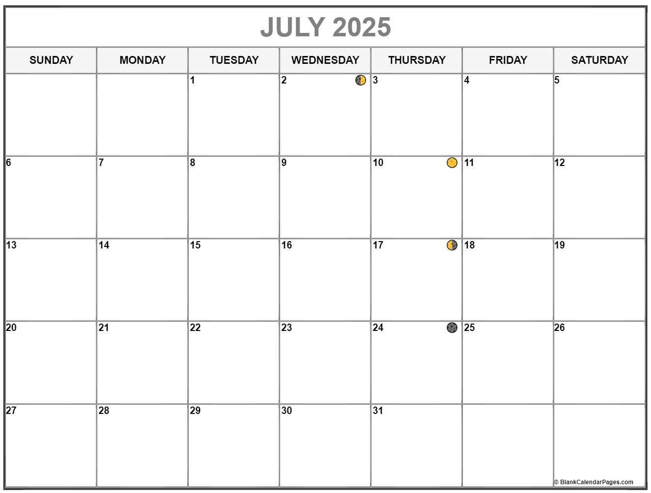 Full Moon Calendar July 2025