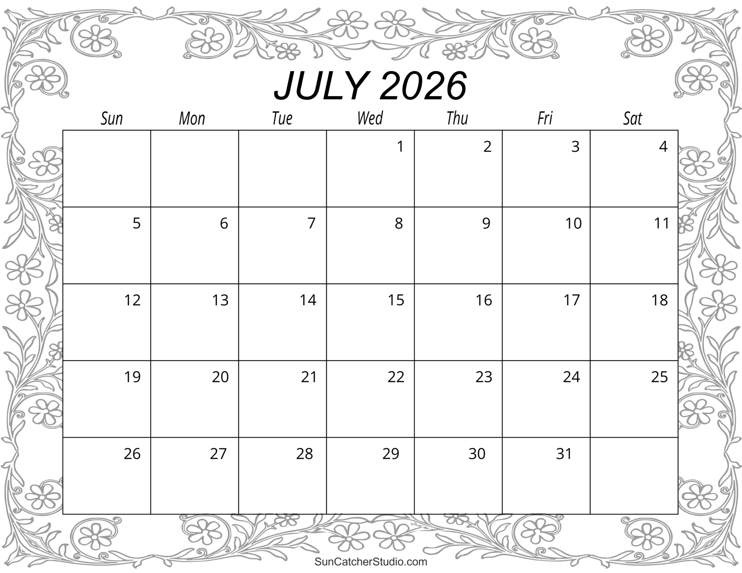 Printable Blank Calendar July And August 2026