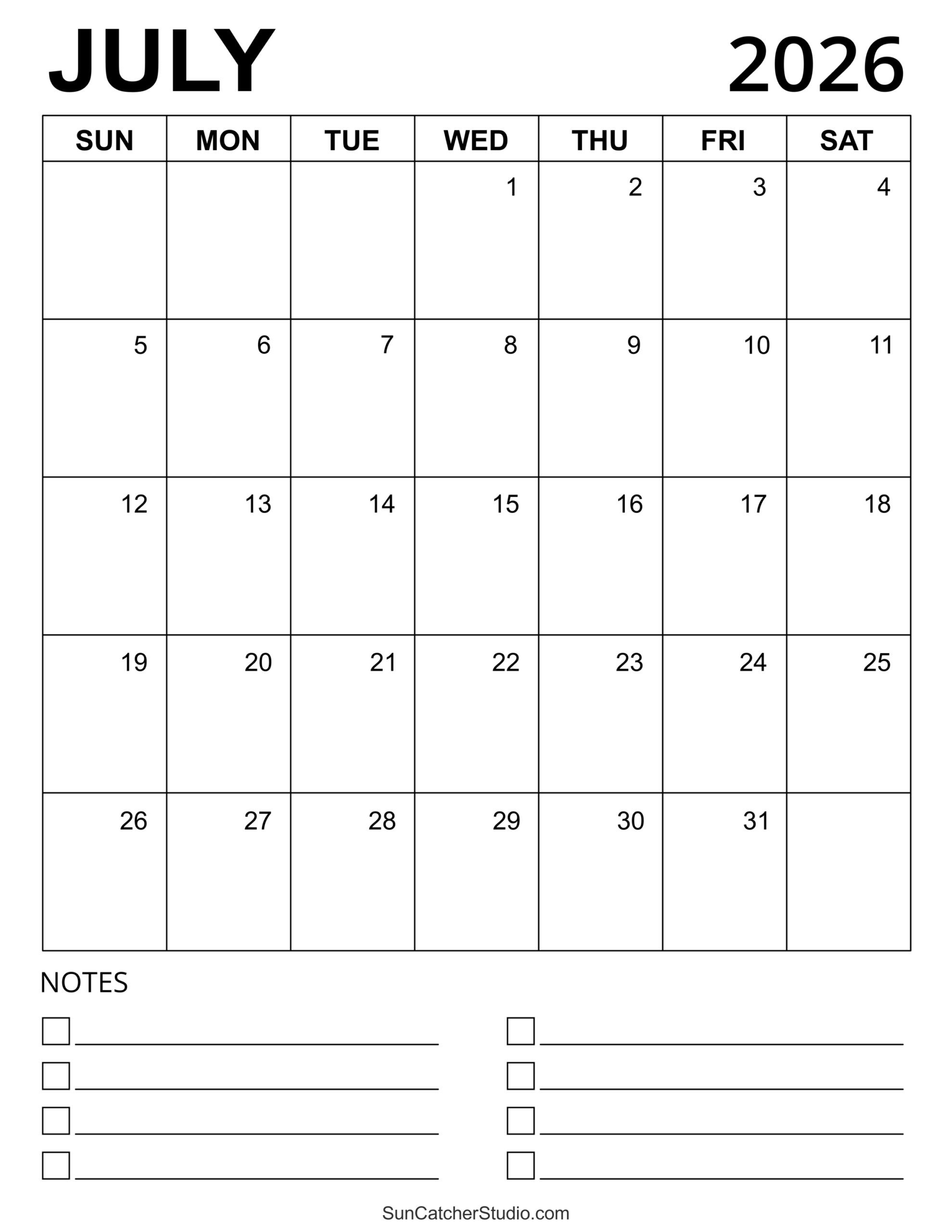 July 2026 Calendar Free Printable Free Printables Lettering 
