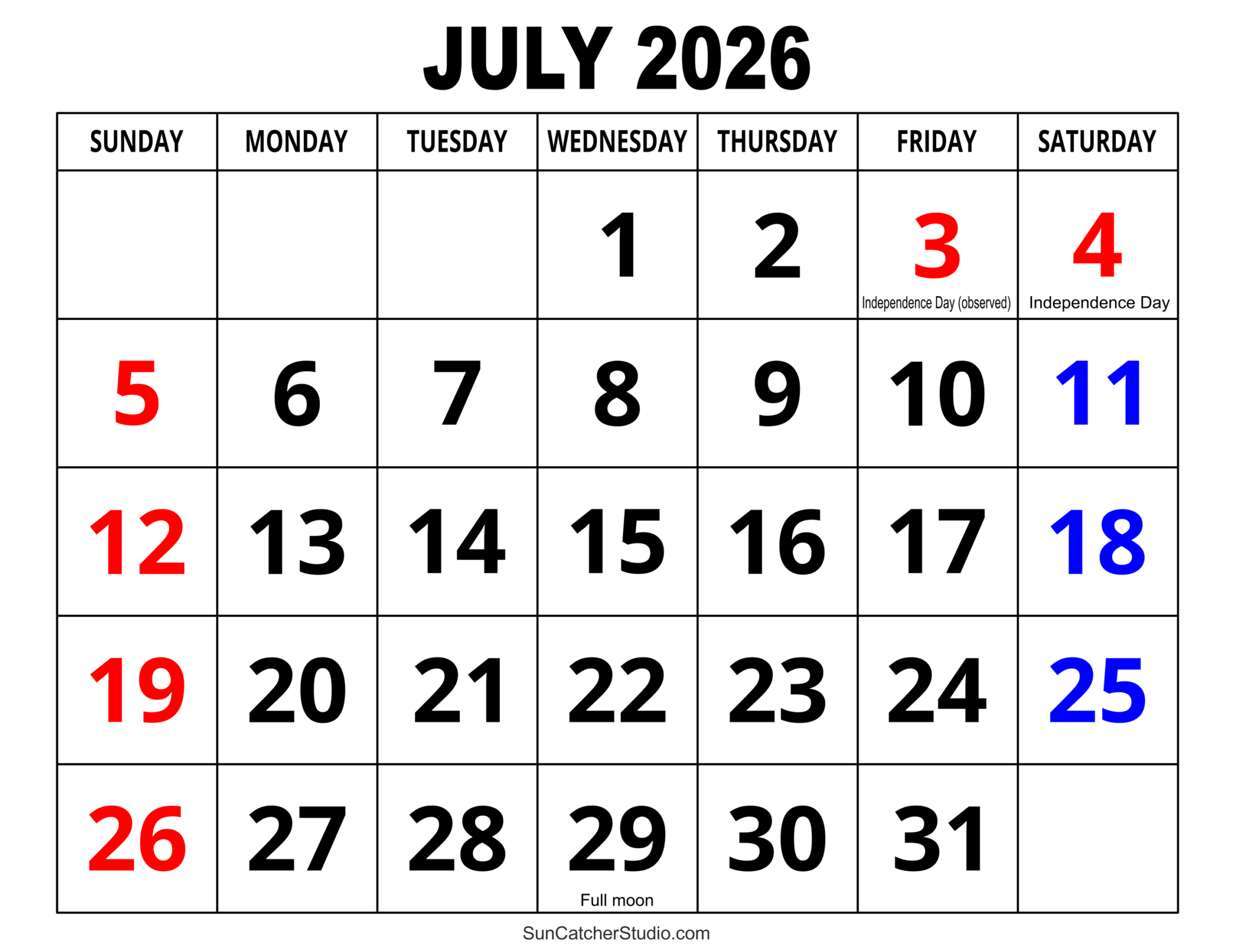 July 2026 Calendar Free Printable Free Printables Lettering 