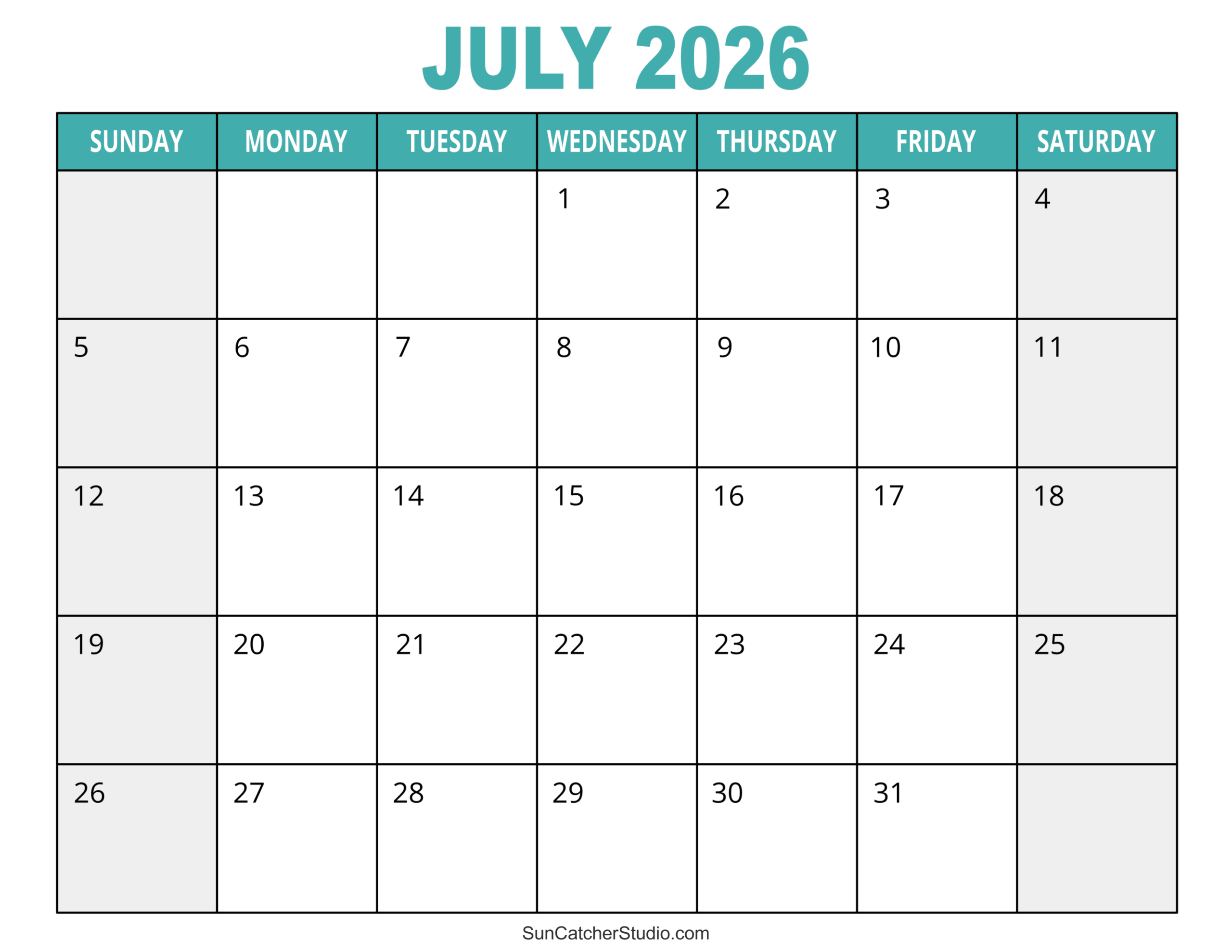 July 2026 Calendar Word