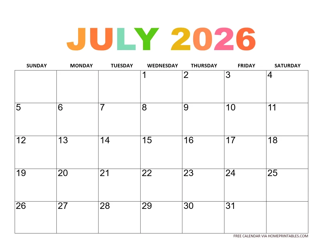 July 2026 Calendar Print