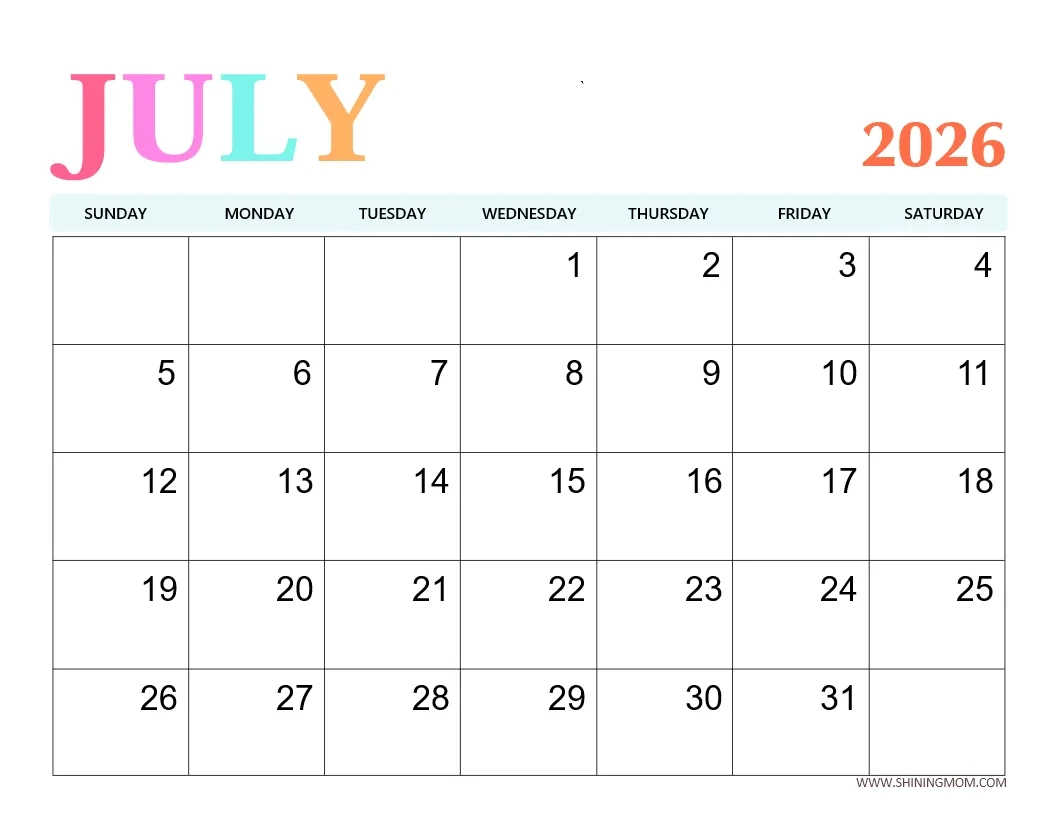 July 2026 Calendar Printables Free 100 PDF Templates 
