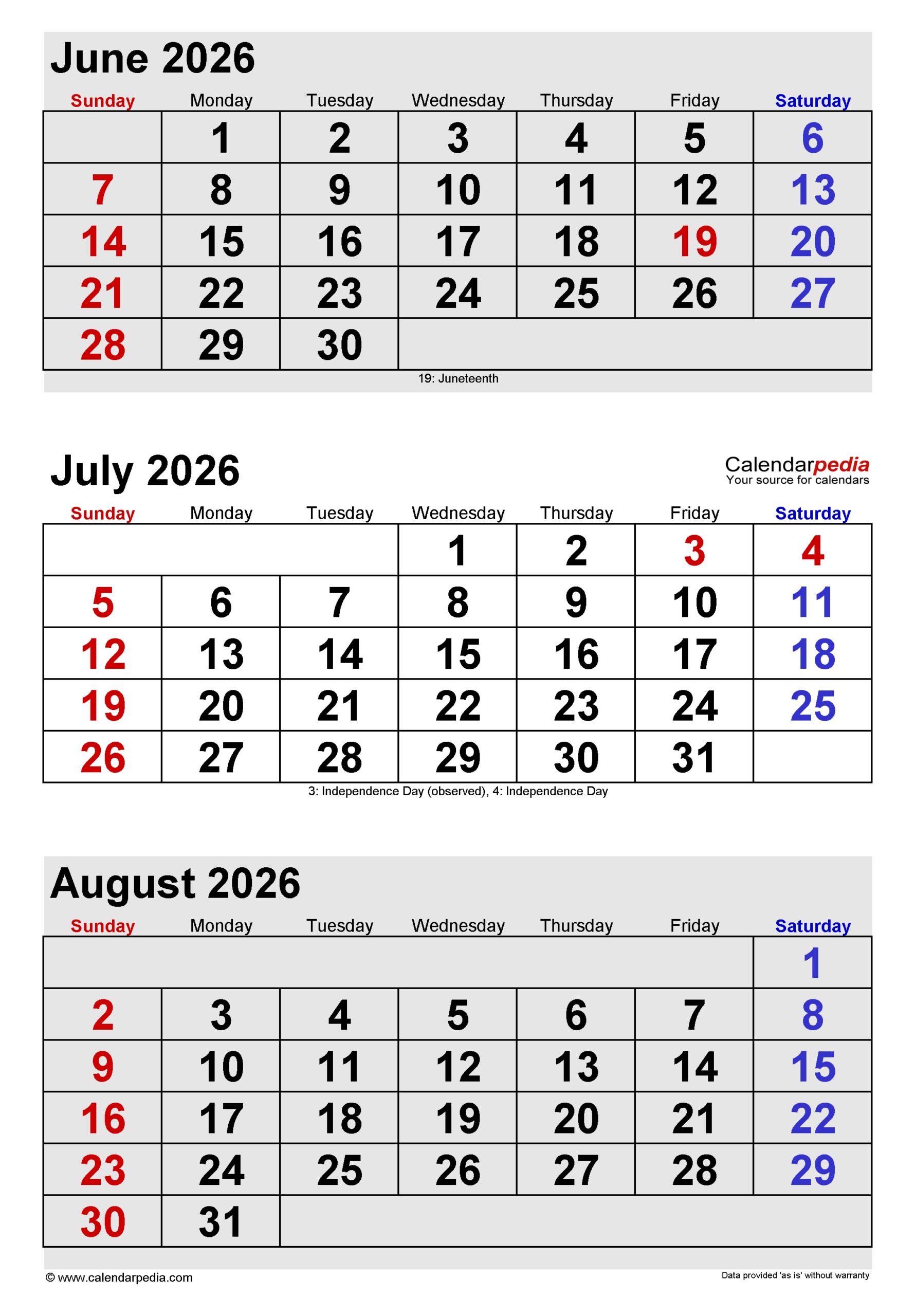 July 2026 June 2027 Calendar
