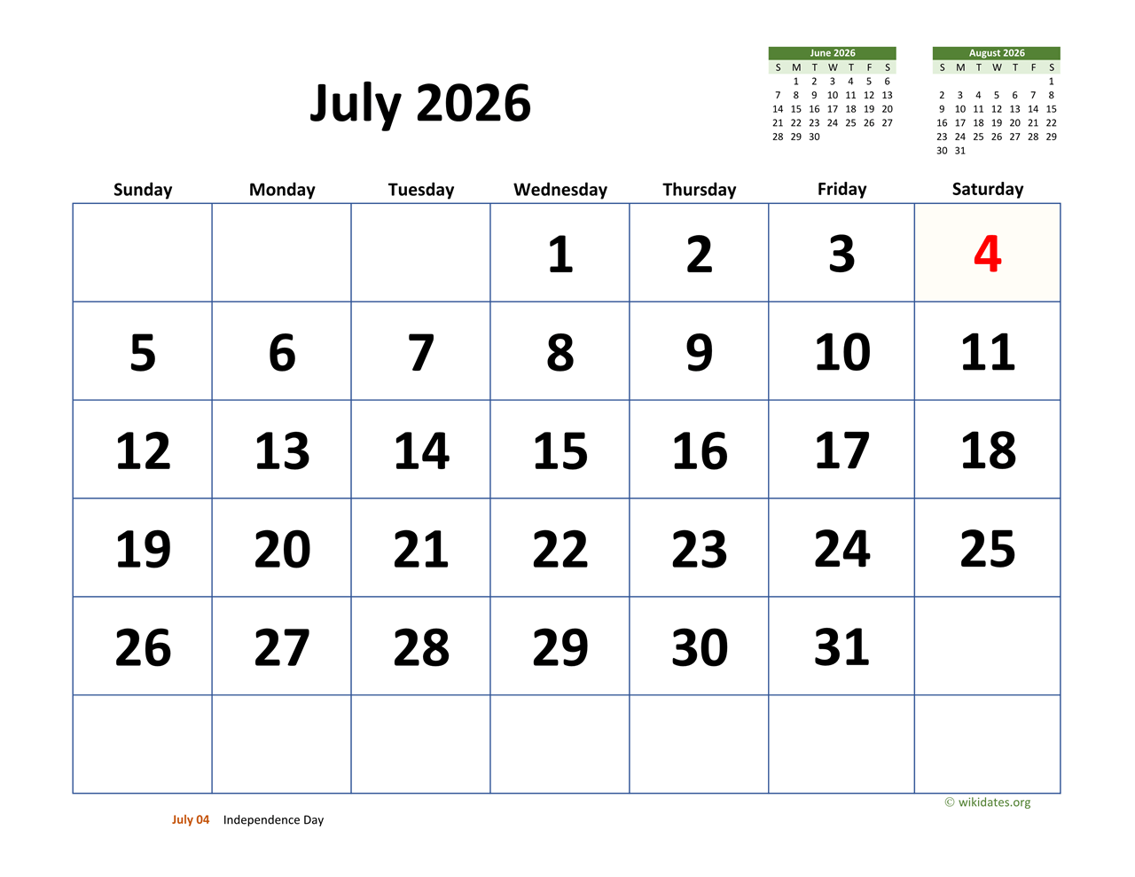 July Calendar 2026