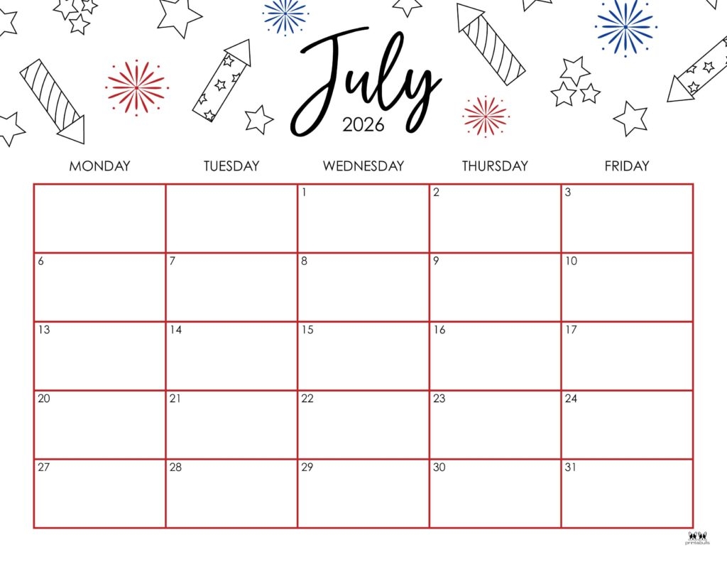 July Free Printable Calendar 2026 July Free Printable Calendar 2026
