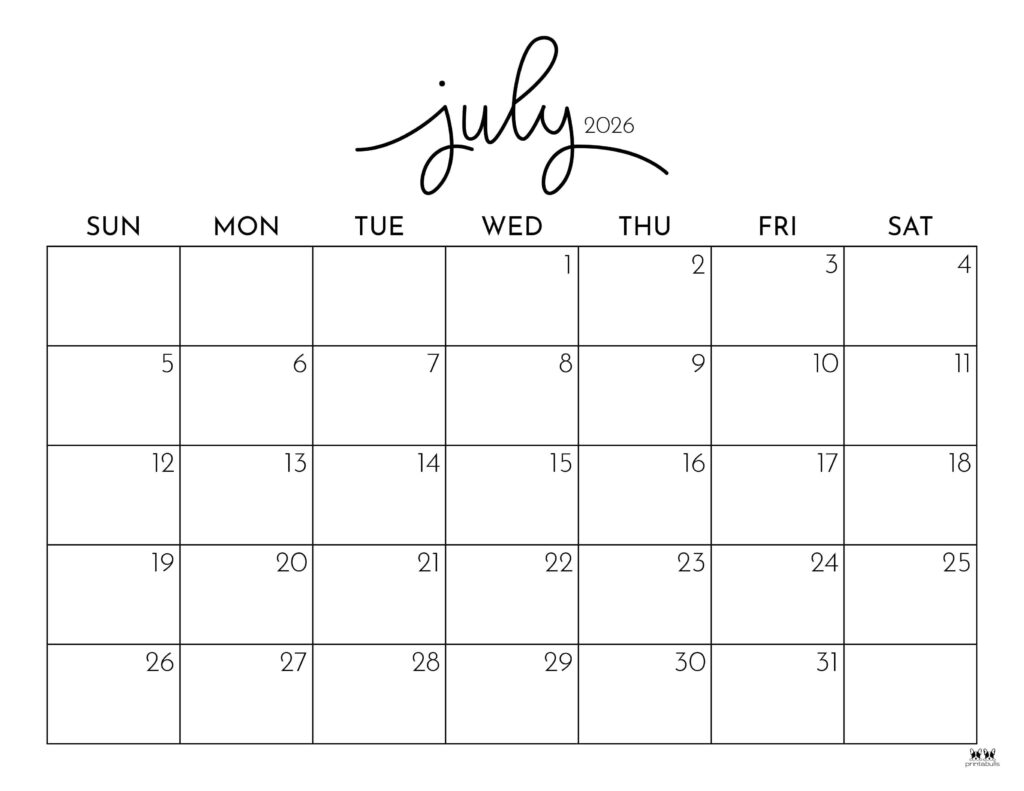 Printable Calendar July 2026 Printable Calendar July 2026