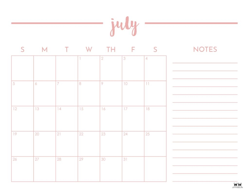July 2026 Calendars 123 FREE Printables Printabulls