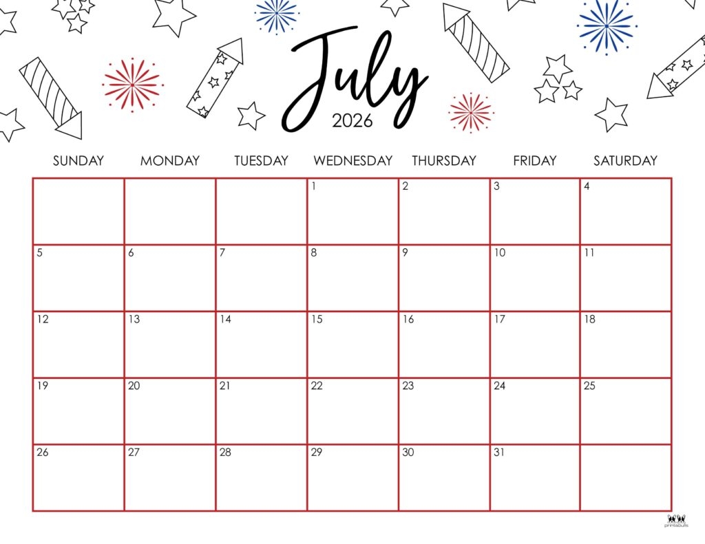 Blank July 2026 Printable Calendar