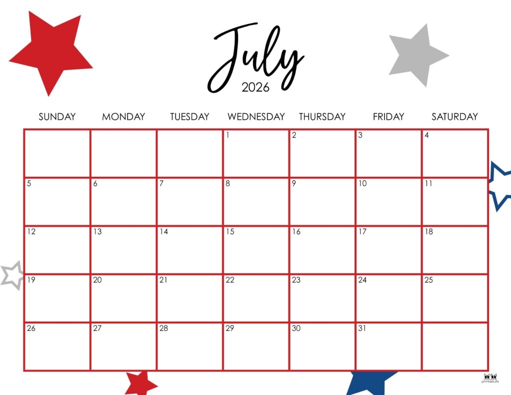 Blank July 2026 Calendar Printable