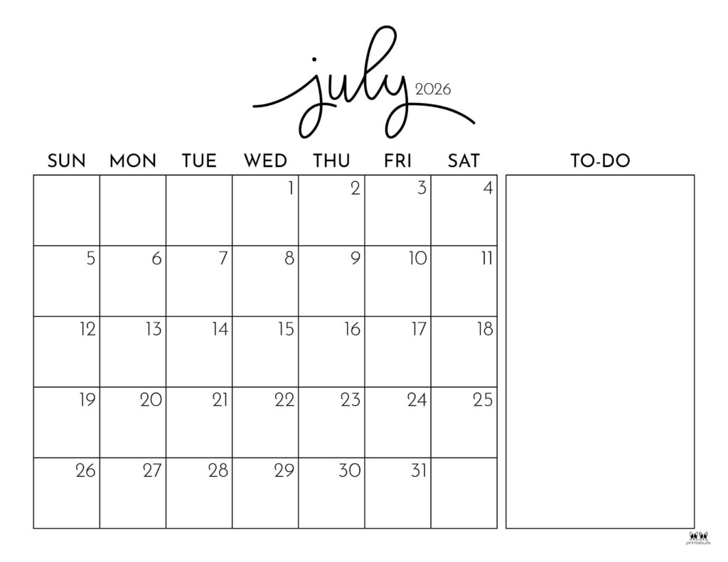 July 2026 Calendars 123 FREE Printables Printabulls