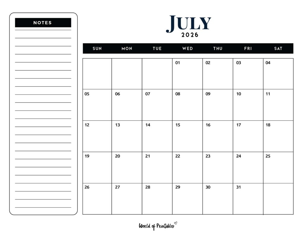 July 2026 Calendars 200 Free Printables World Of Printables