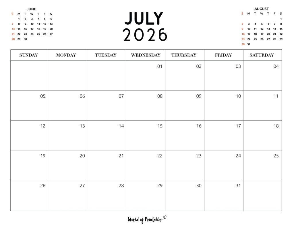 July Editable Calendar 2026
