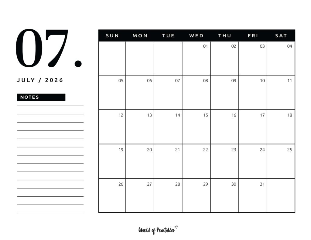 July 2026 Calendars 200 Free Printables World Of Printables