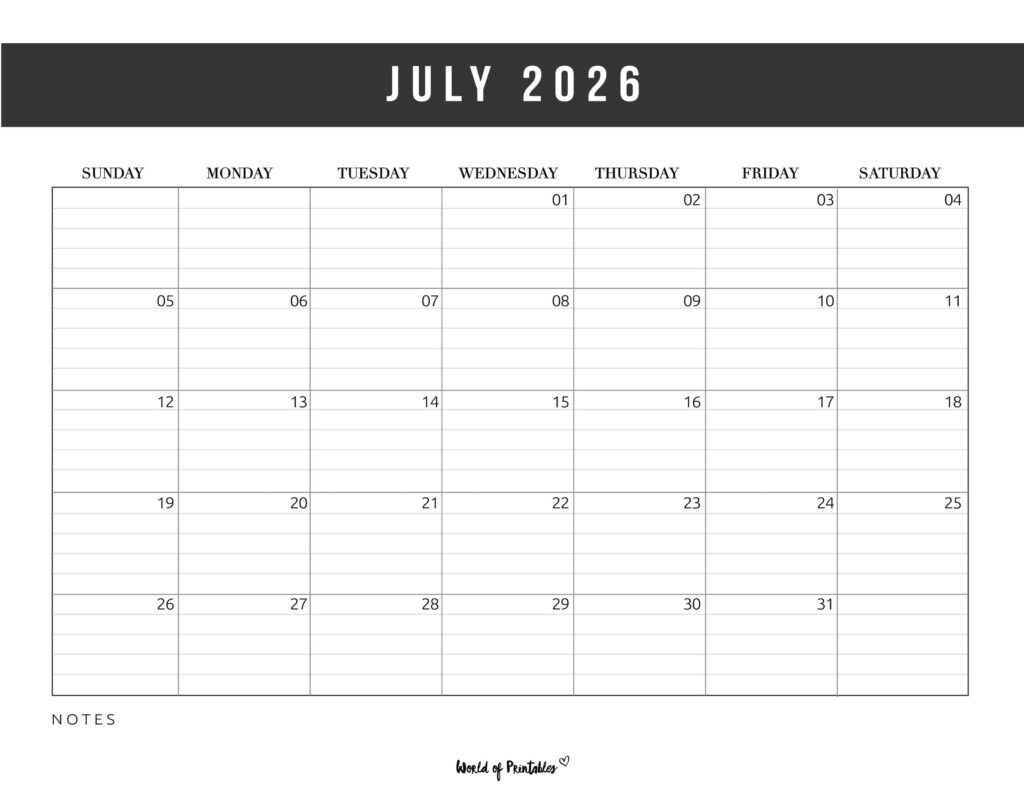 Blank Printable July 2026 Calendar Blank Printable July 2026 Calendar