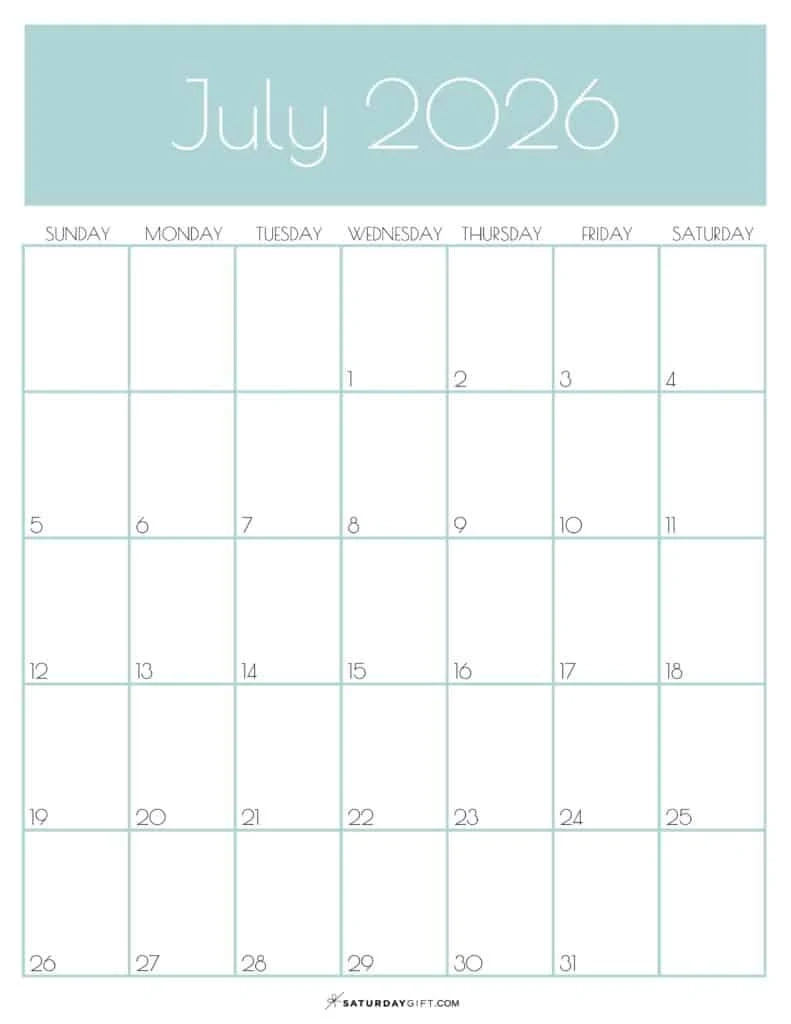 July 2026 Calendar Vertical