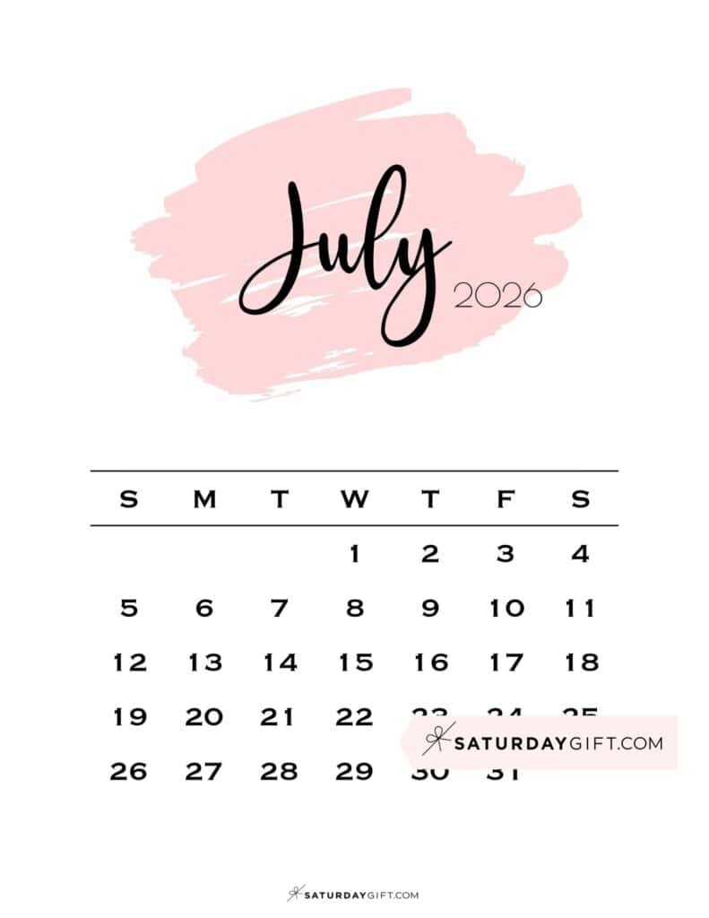 July 2026 Calendars 23 Cute Free Printable PDFs By SaturdayGift