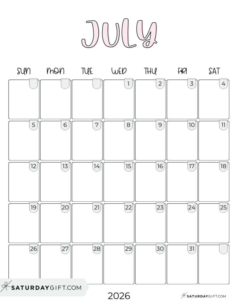 Calendar Printable July 2026
