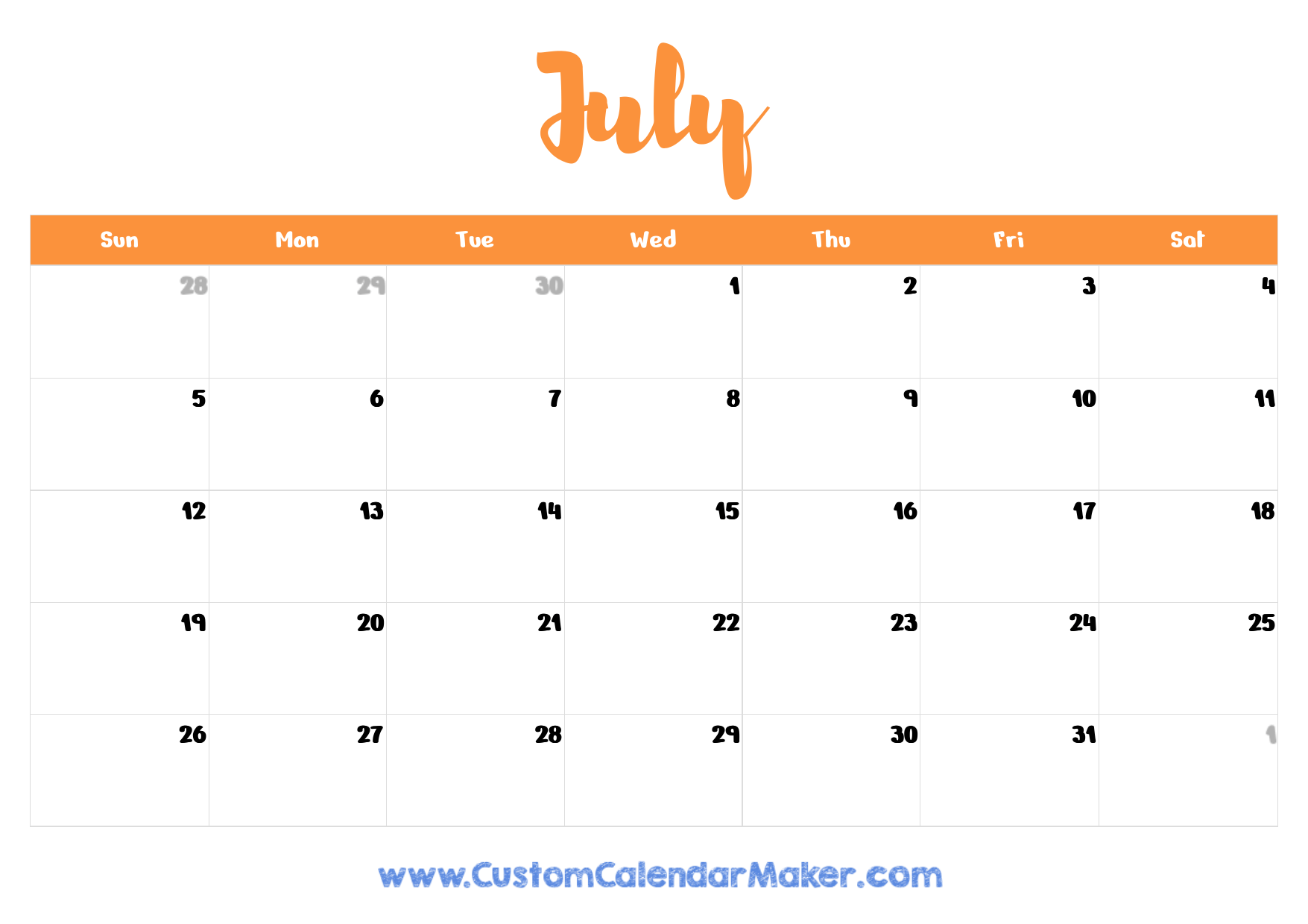 July 2026 Printable Calendar 23 Free Templates PDF Custom 