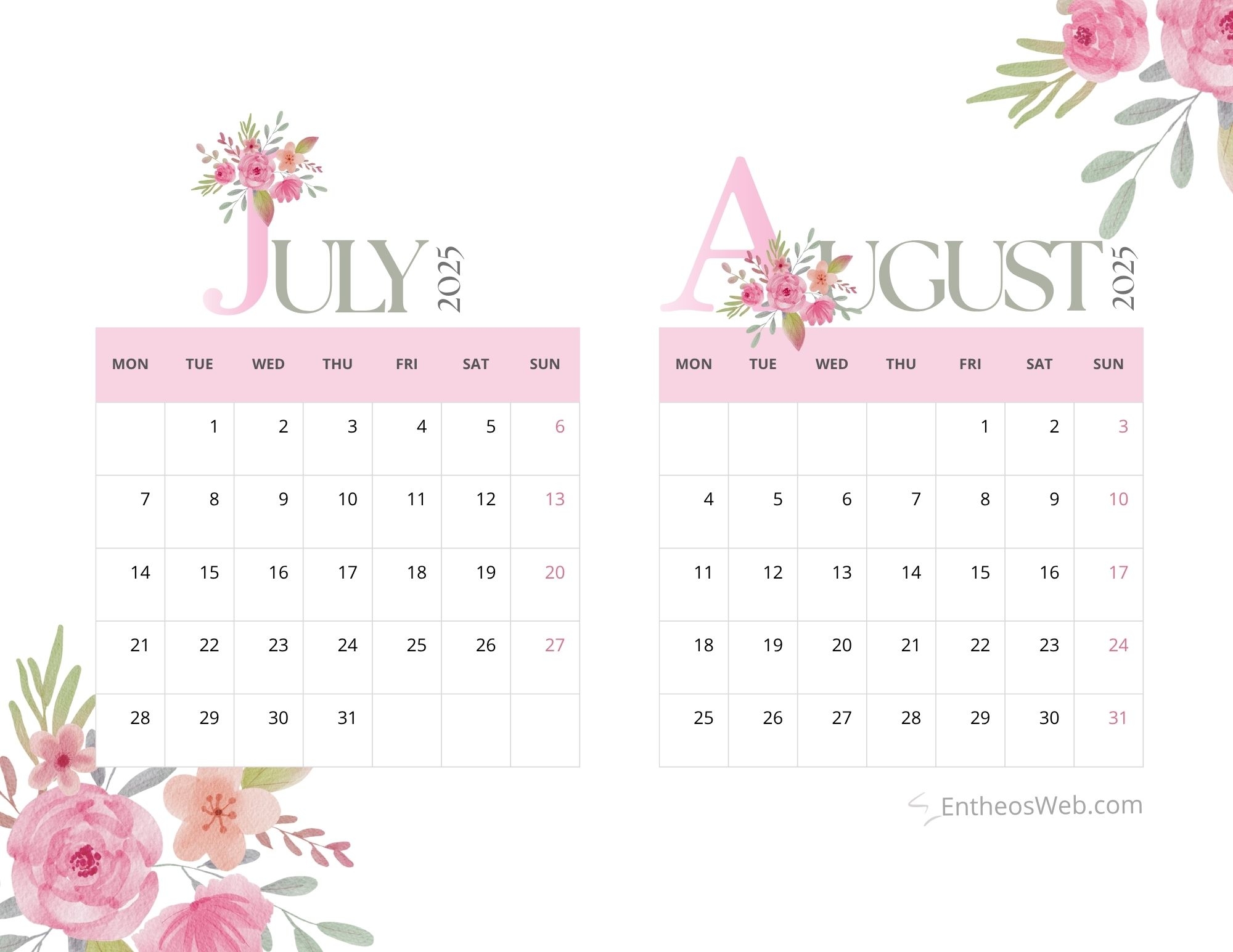 July August 2025 Calendar