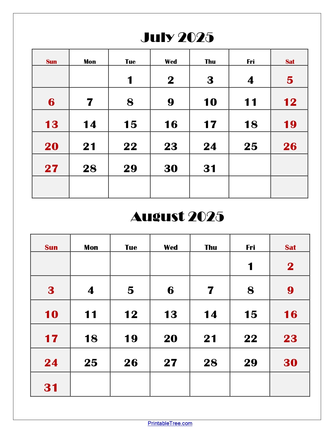 Calendar June July August 2025