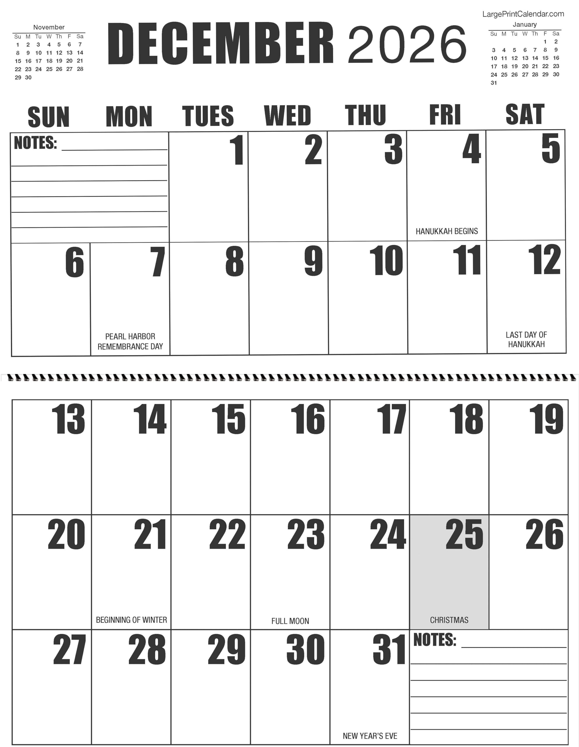 Printable Wall Calendar December 2026