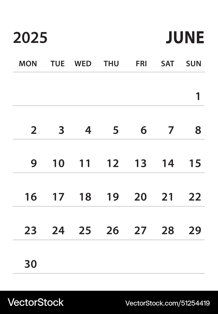 June 2025 calendar 2025 Template Lizenzfreie Vektorgrafik 