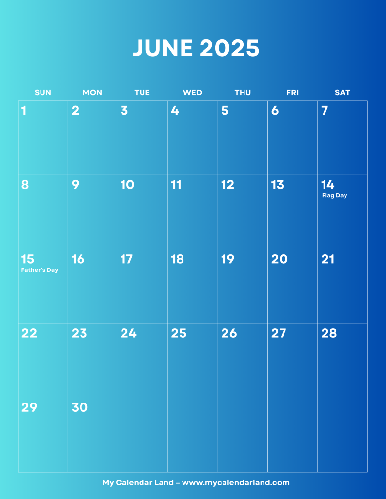 June 2025 Calendar My Calendar Land