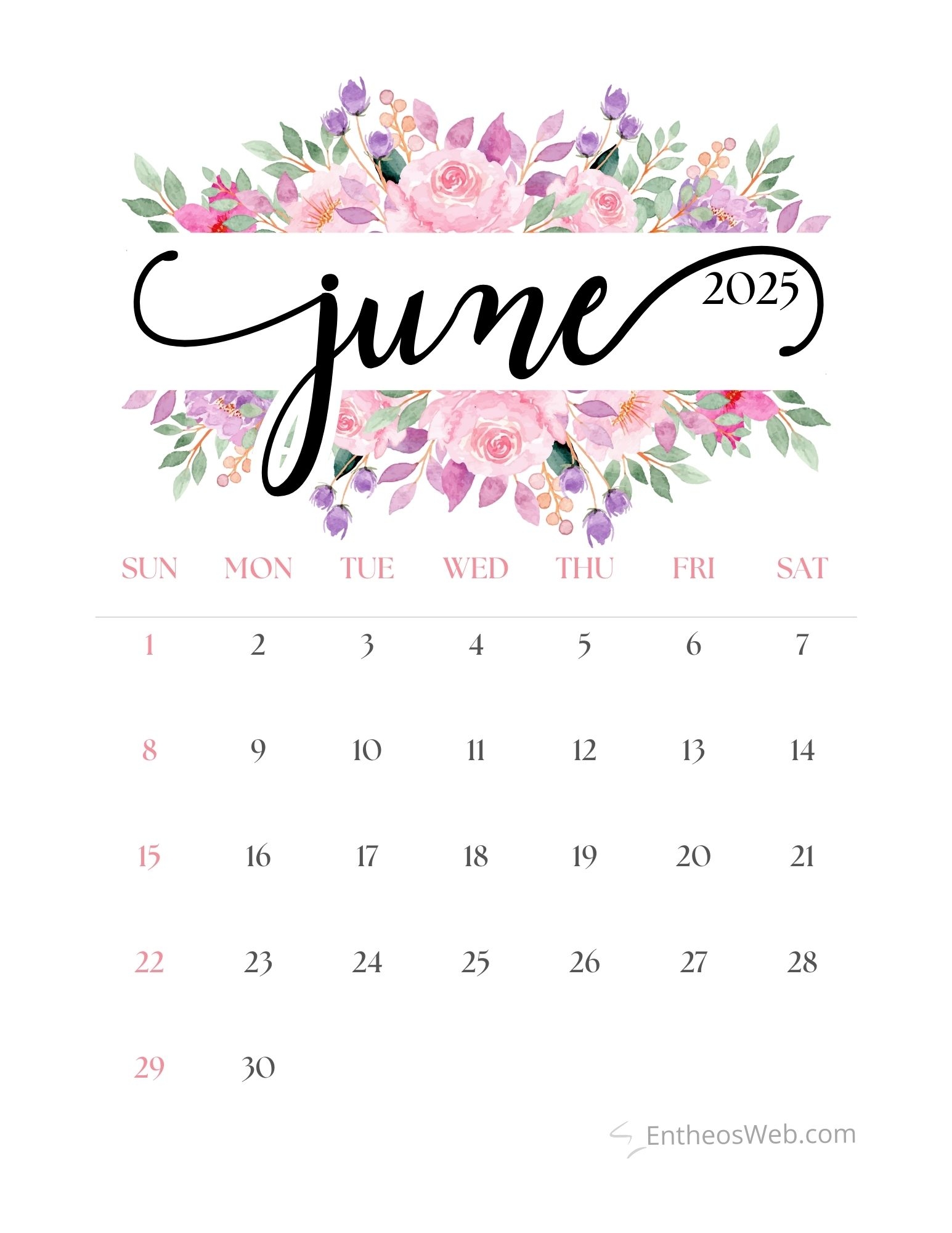 Cute June 2025 Calendar Printable