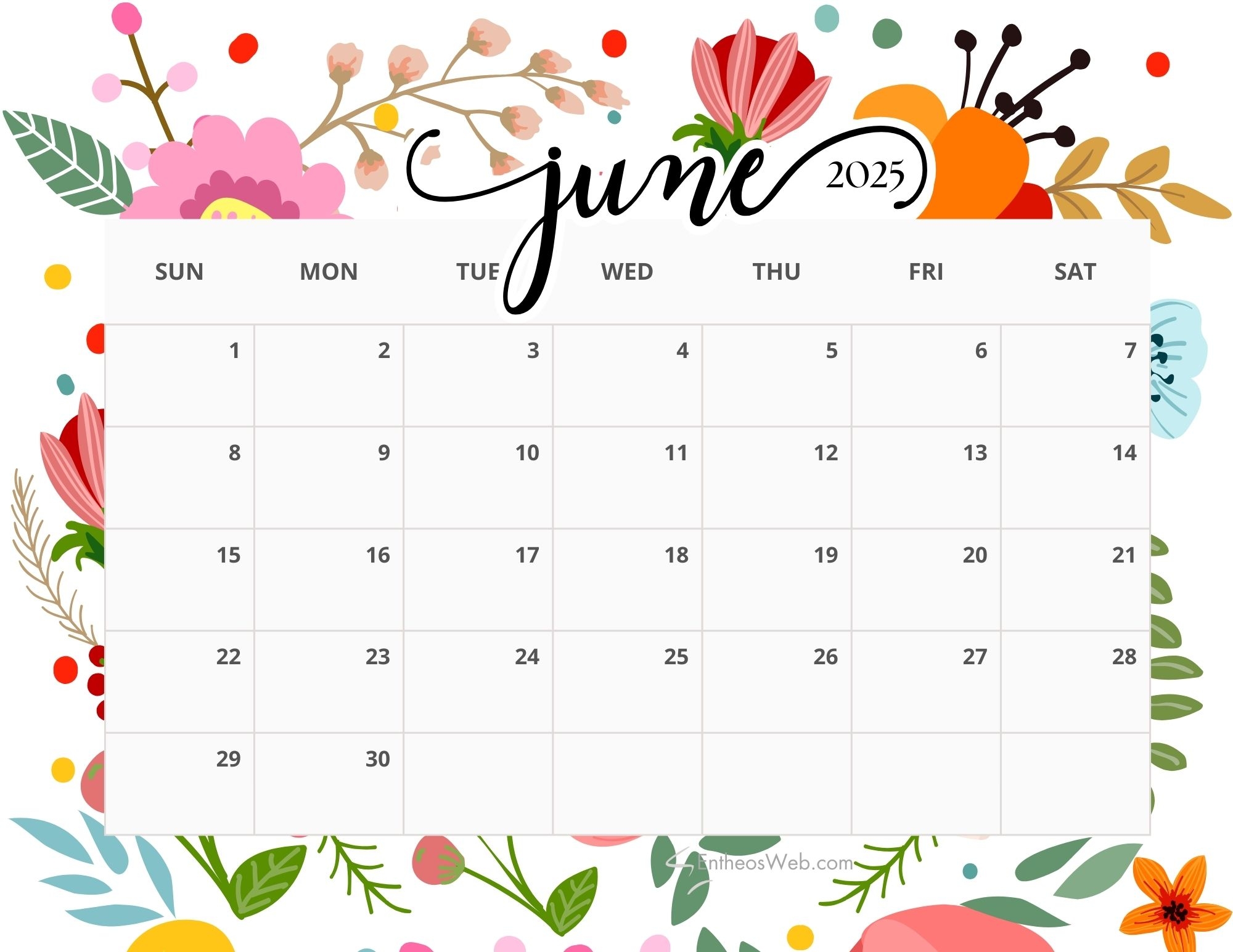 Calendar 2025 June Printable