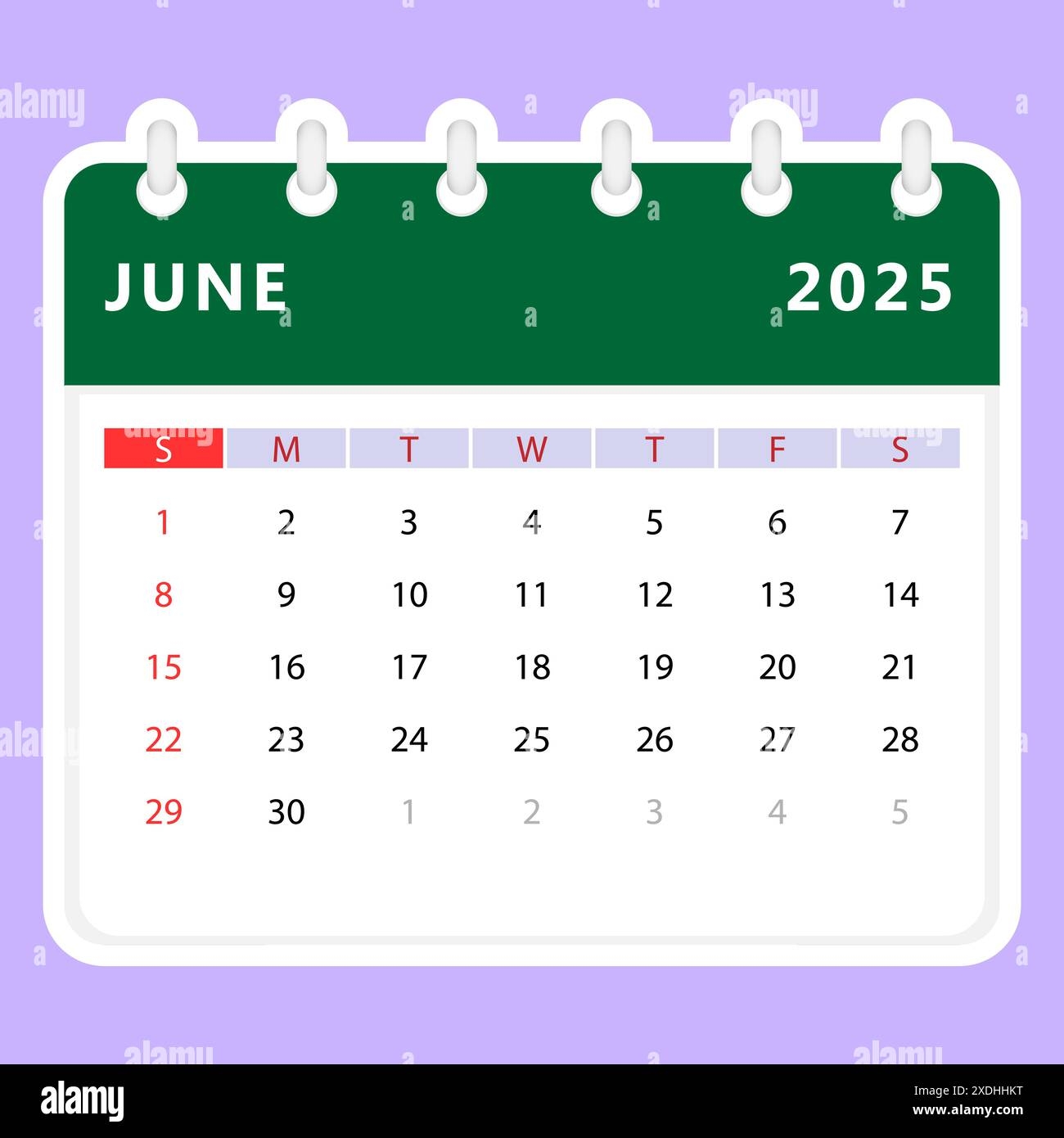 June 2025 Calendar Sunday Start Vector Design Stock Vector Image 