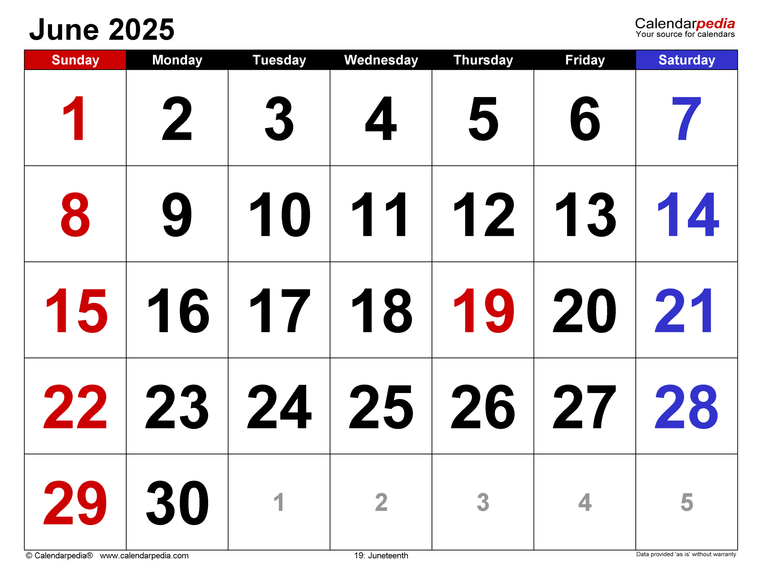 June 2025 Calendar Template Word