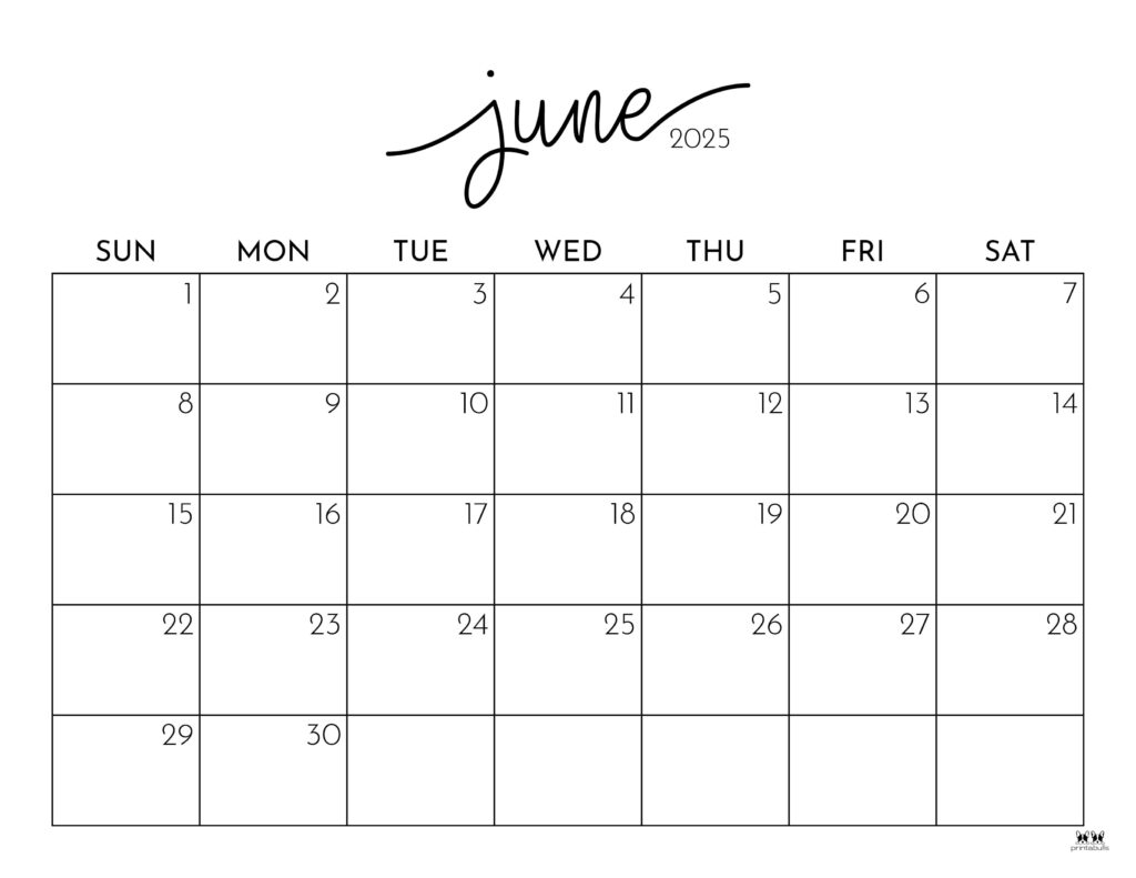 June 2025 Calendars 107 FREE Printables Printabulls