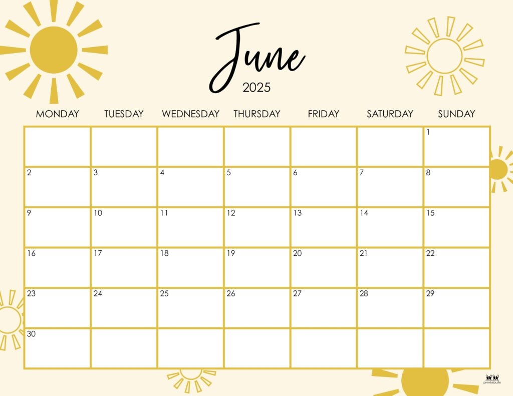 June 2025 Calendars 107 FREE Printables Printabulls