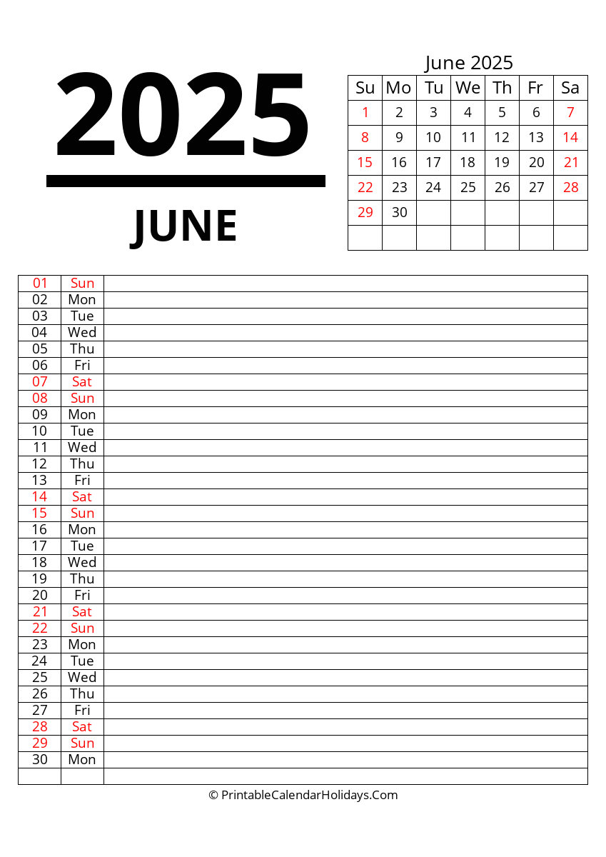June 2025 Calendars PrintableCalendarHolidays Com