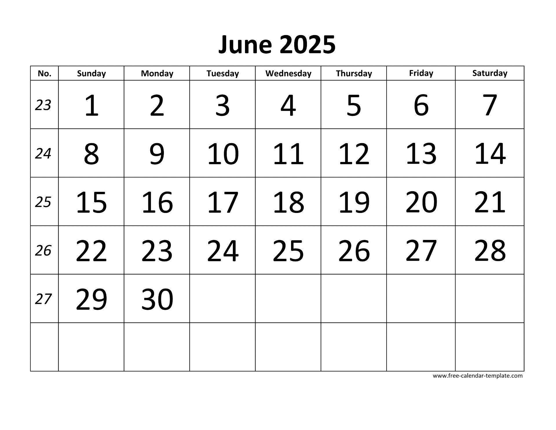 June 2025 Calendar Printable
