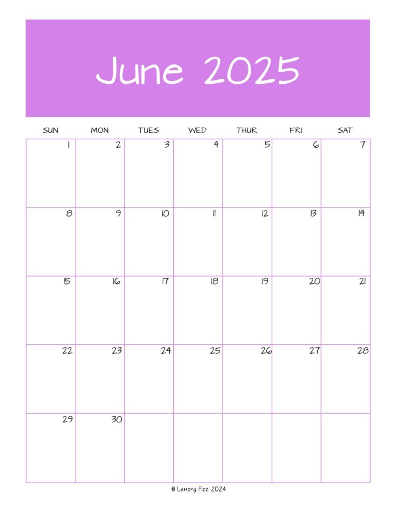 June 2025 Monthly Calendar To Print