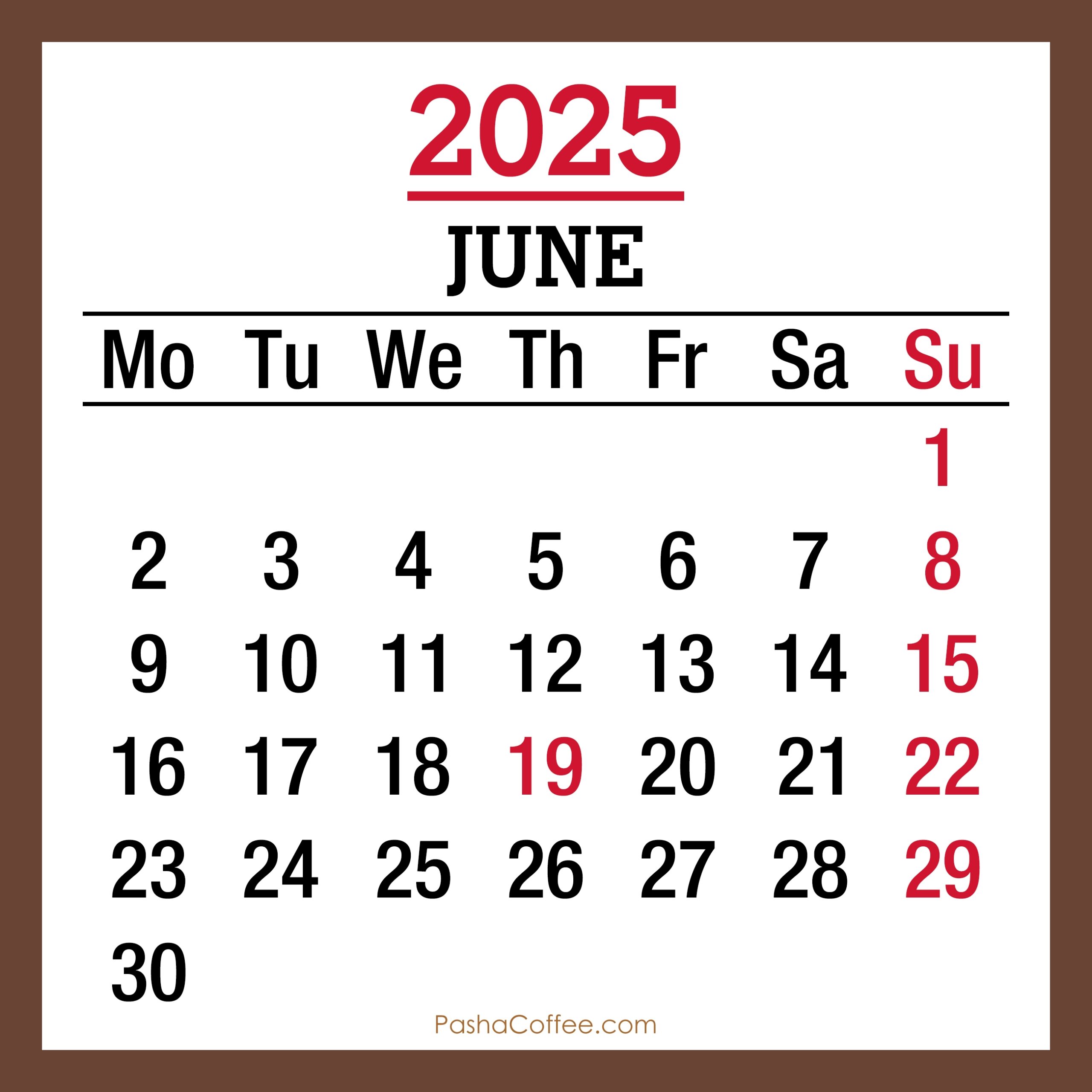 June 1 2025 Calendar