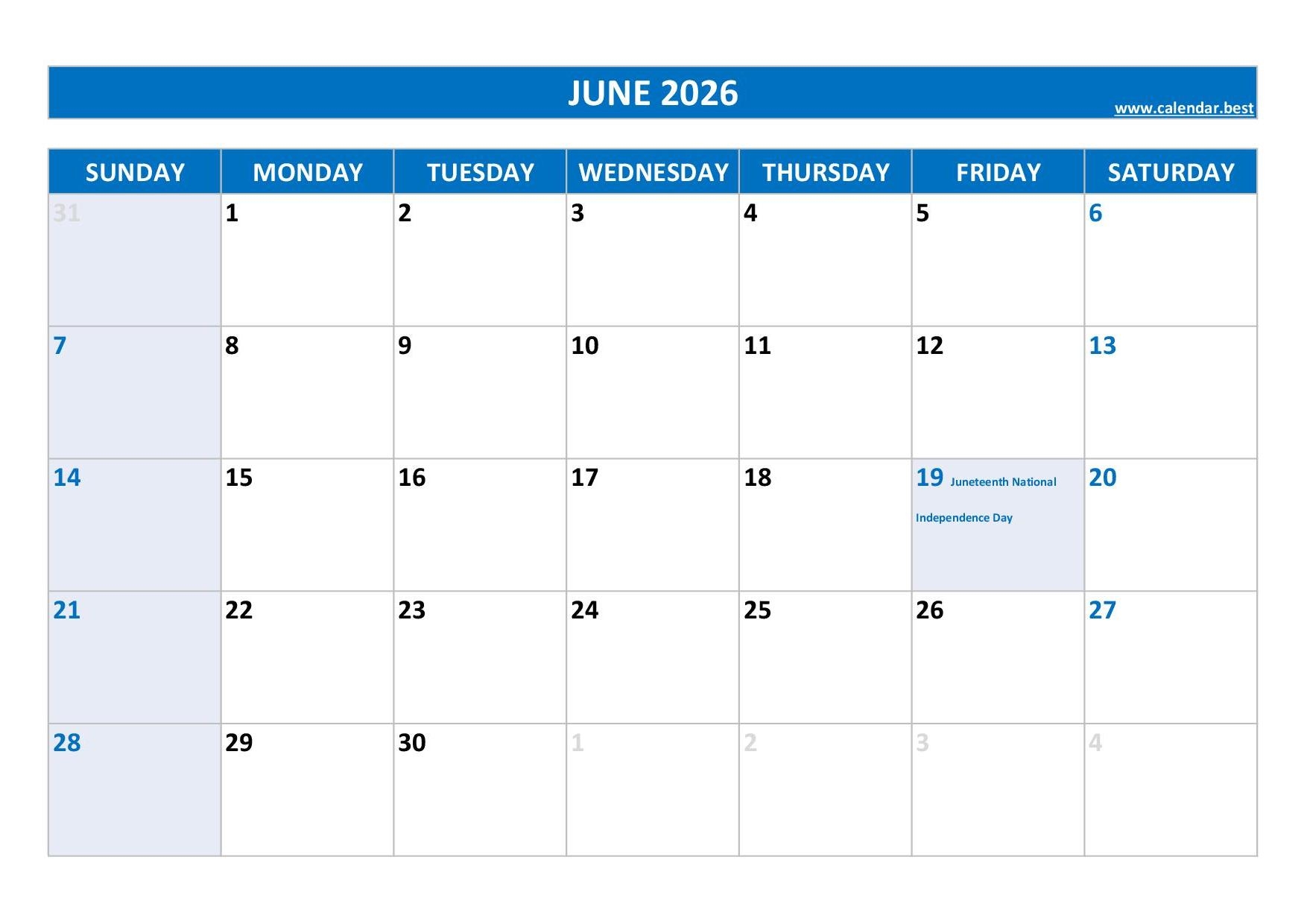 June 2026 Calendar Calendar best June 2026 Calendar Calendar best
