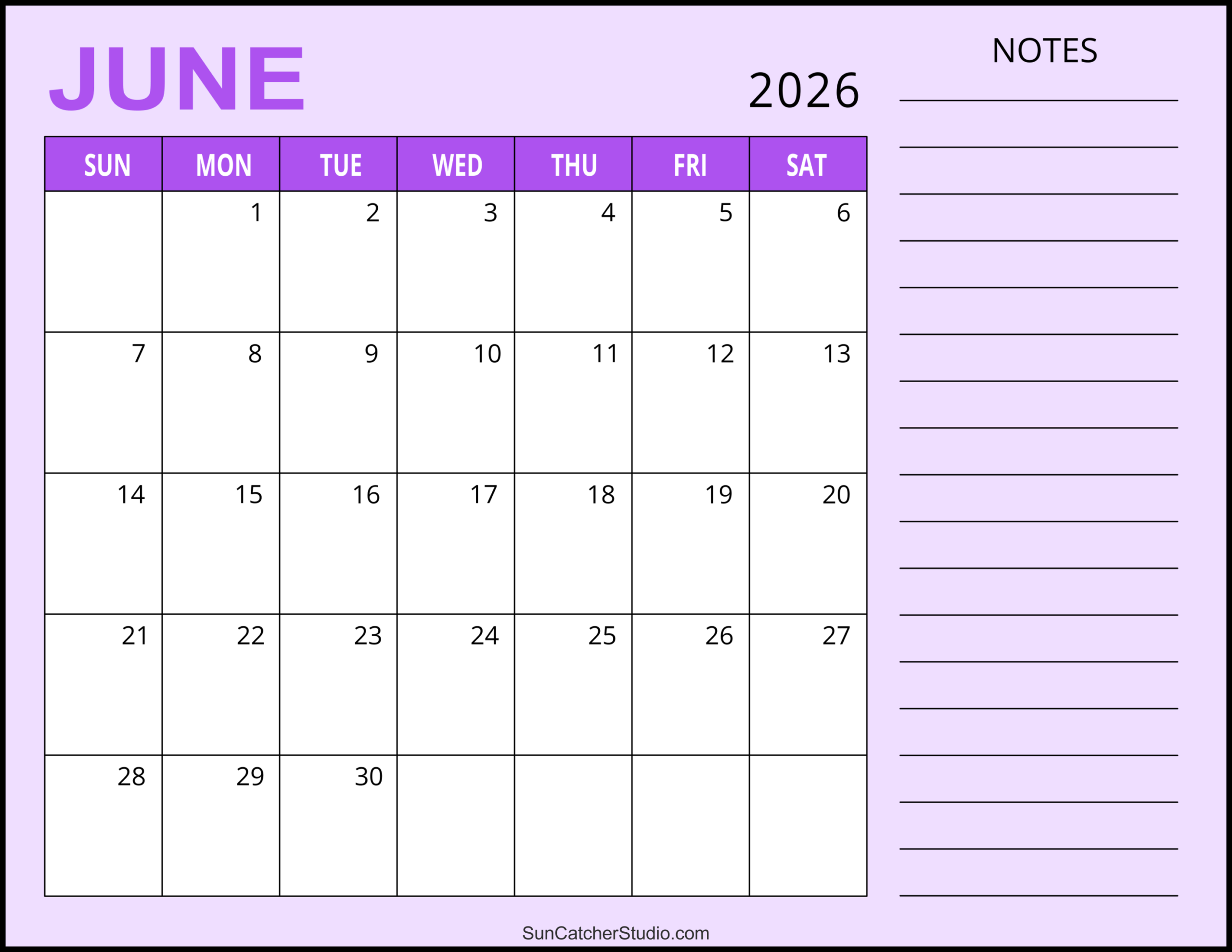 June 2026 Blank Calendar Printable Free
