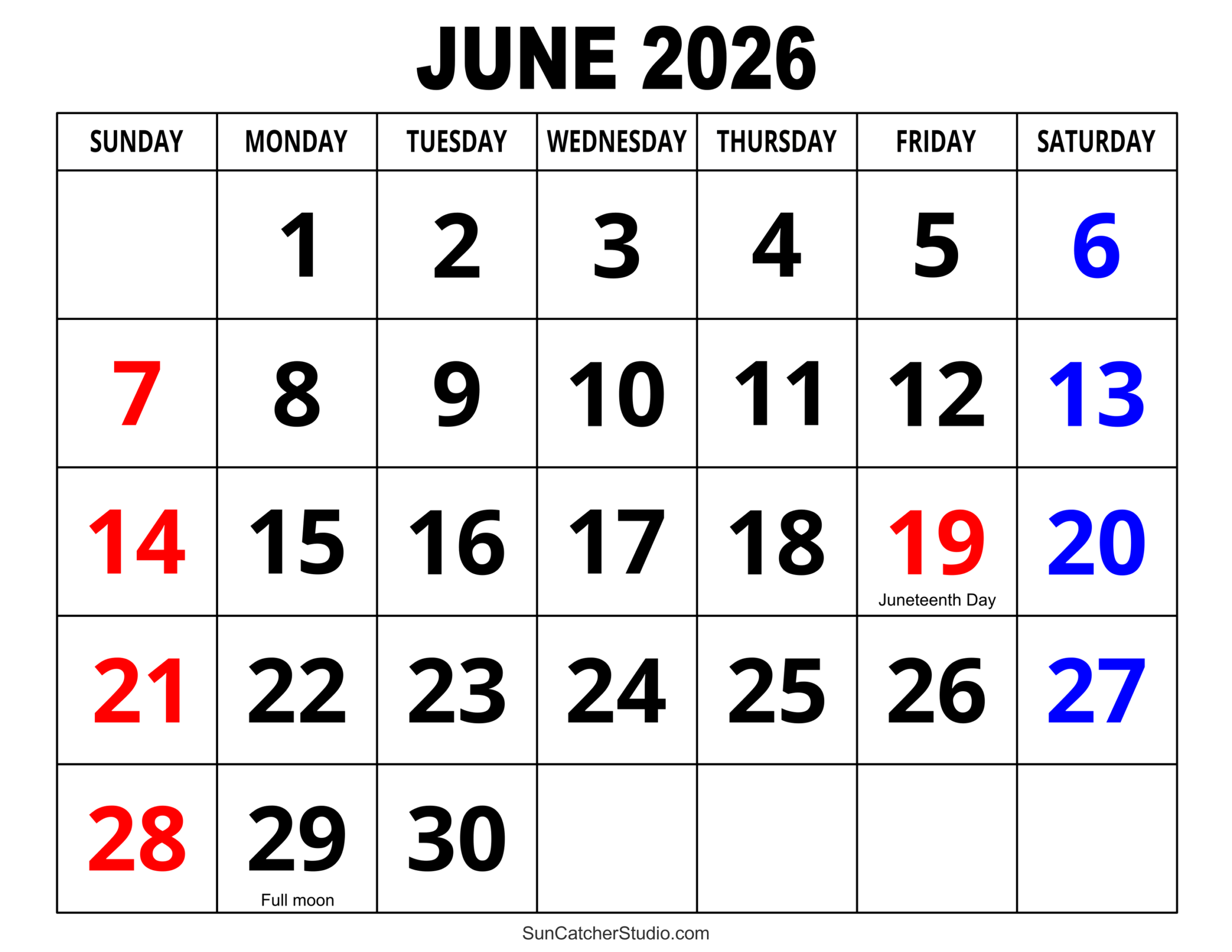 June 2026 Calendar Free Printable Free Printables Lettering 
