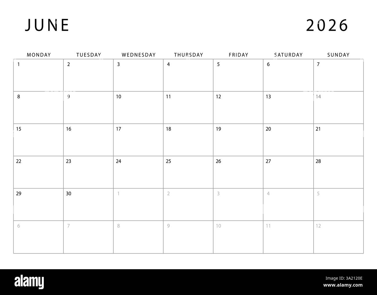 June 2026 Calendar Monday Start