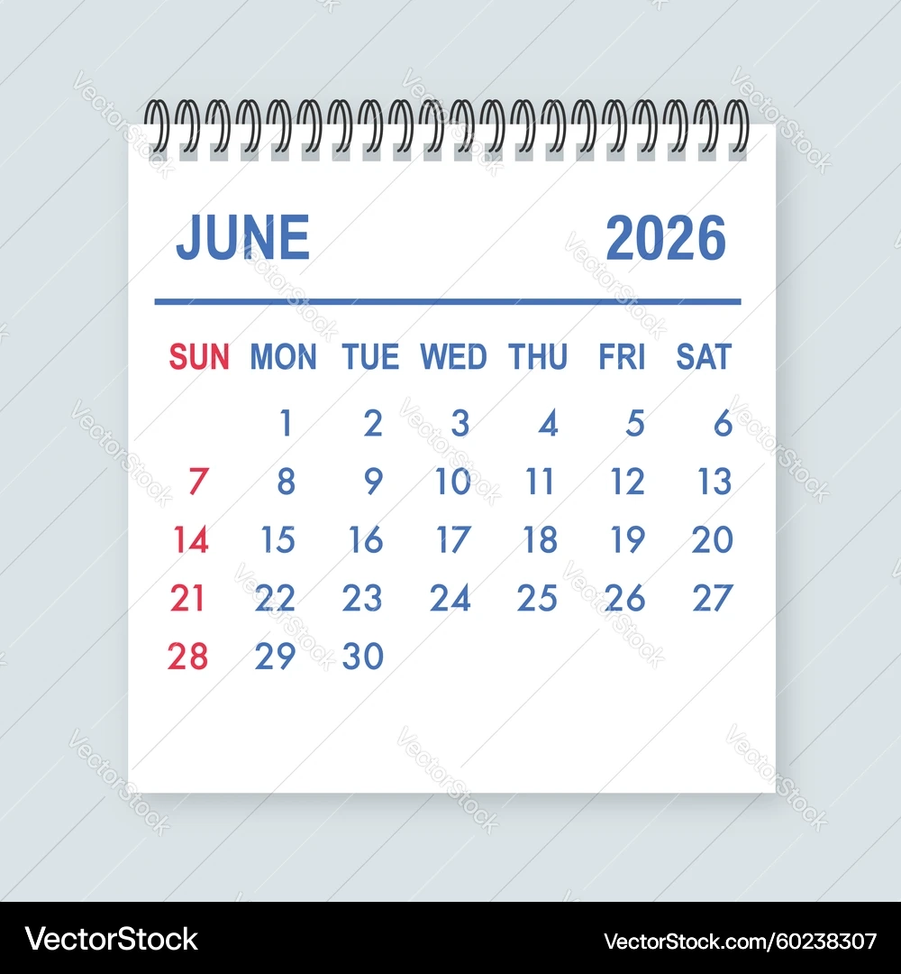 June 2026 Calendar Page Royalty Free Vector VectorStock
