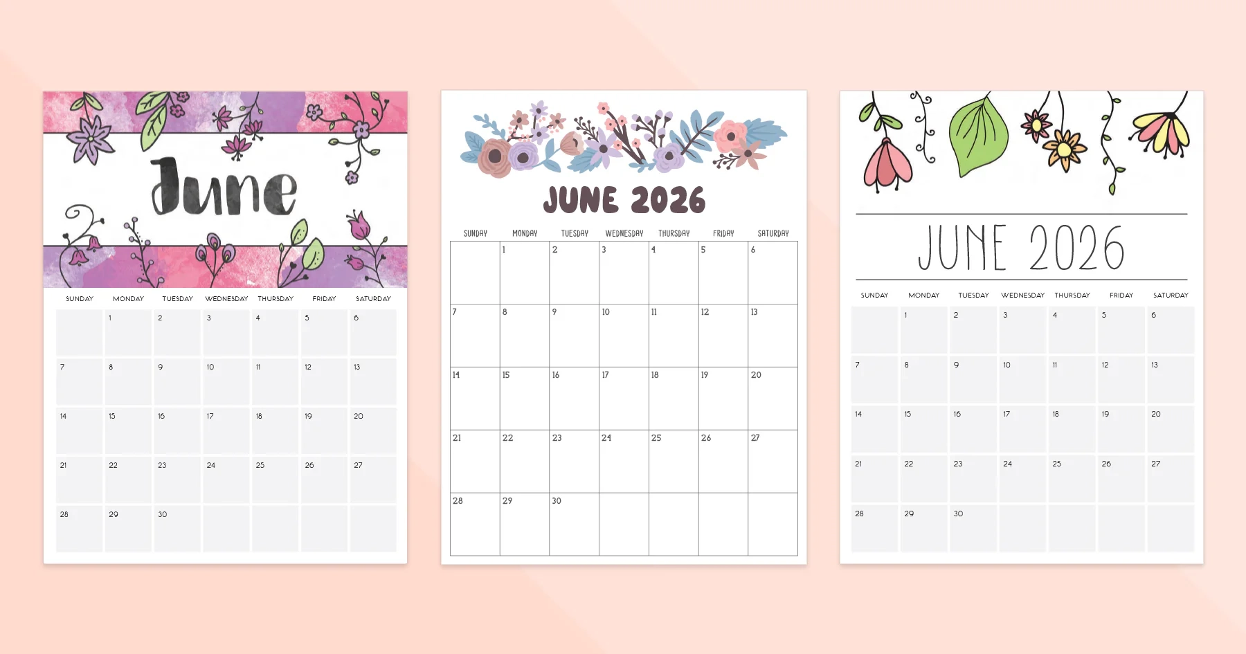 Blank Calendar Template June 2026 Printable