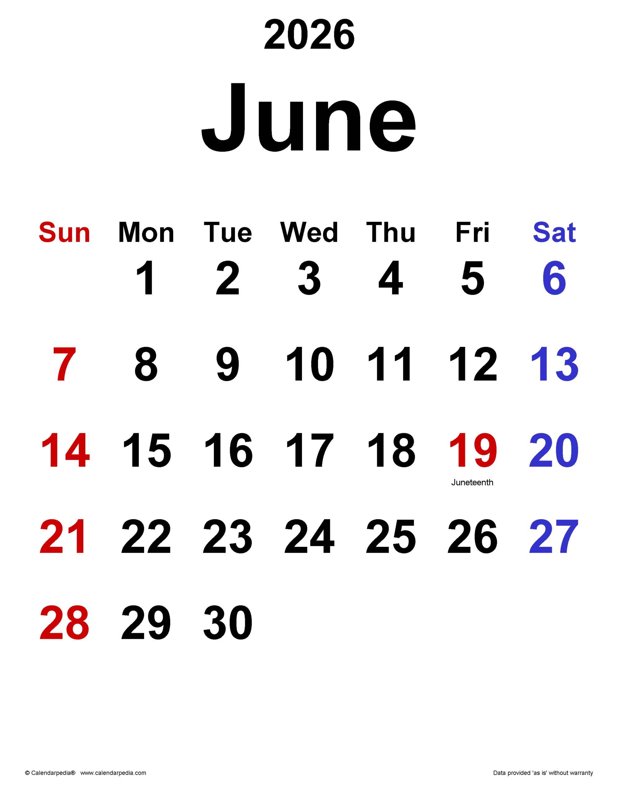 June 30 2026 Calendar
